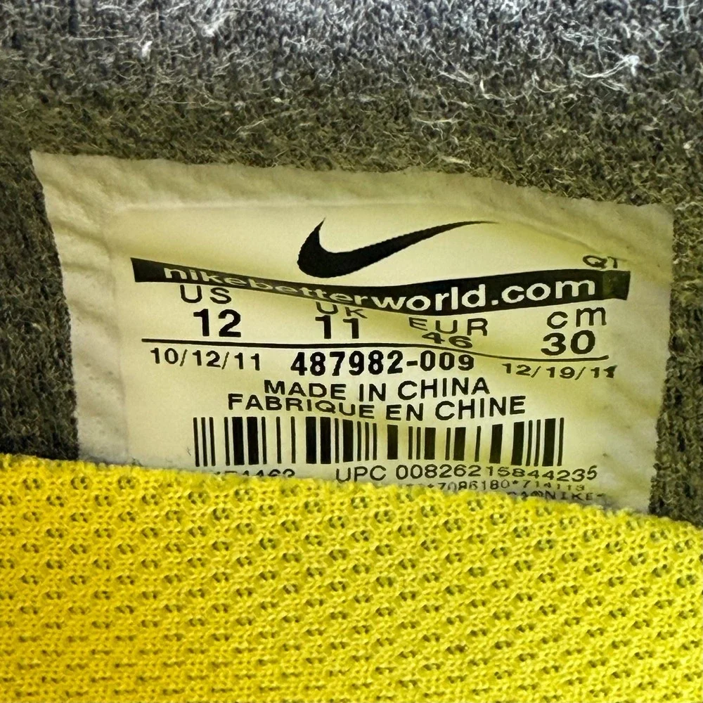 Nike Air Max 2012 Livestrong Mens 12 Yellow Grey Cushion Athletic Running Shoes